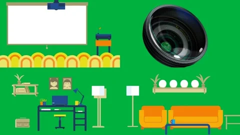 Stadium seats a camera a scoreboard and a football Great for chroma key Stock Footage 309643886