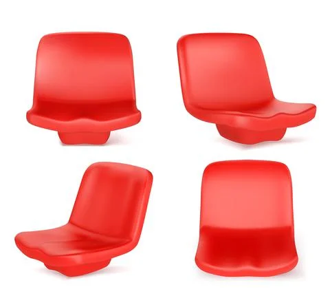 Stadium seats, red chairs front and angle view Illustrazione stock