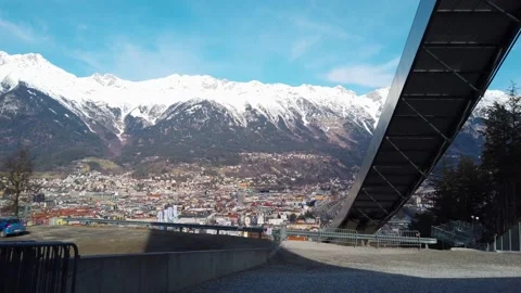The stadium of the ski jumping hill tower and the track. In the background the Stock Footage 150070668