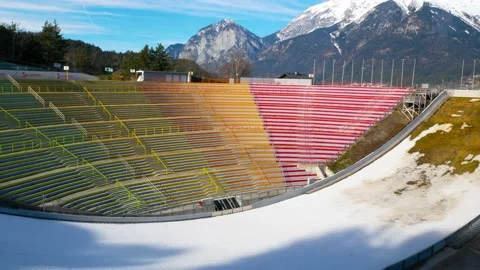 The stadium of the ski jumping hill tower and the track. In the background the Stock Footage 150074342