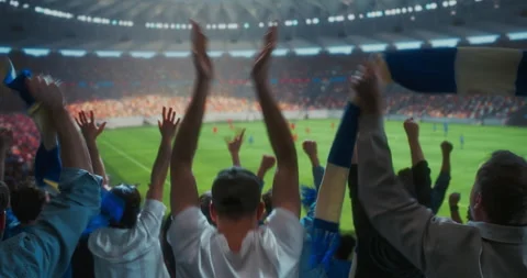 Stadium Soccer Match Fans Back View Stock Footage 337170744