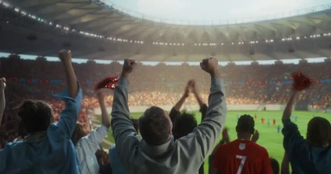 Stadium Soccer Match Fans Back View Cheer Stock Footage 337170880