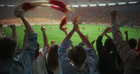 Stadium Soccer Match Fans Back View Slow Motion Stock Footage 337170901