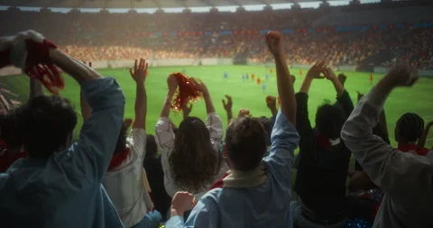 Stadium Soccer Match Fans Back View Slow Motion Stock Footage 337170906