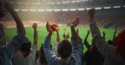 Stadium Soccer Match Fans Back View Slow Motion Stock Footage 337170910
