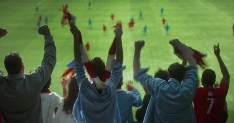 Stadium Soccer Match Fans Back View Cheer Stock Footage 337171071