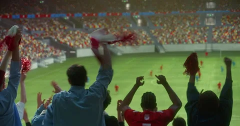 Stadium Soccer Match Fans Back View Cheer Stock Footage 337171073