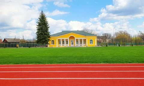 Stadium view with stadium administration biulding Stock Photos