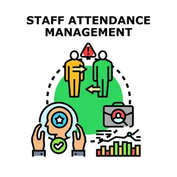Staff attendance management, human resources, and remote work Illustrazione stock