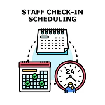 Staff check in scheduling managing employee appointment calendar Stock Illustration