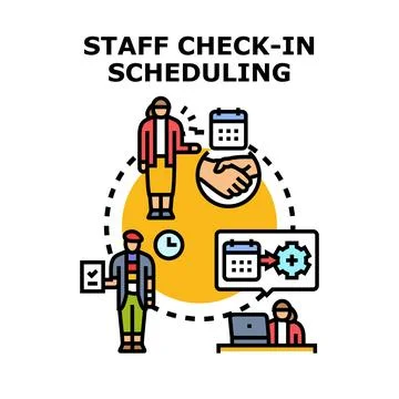 Staff check in scheduling system creating plan Stock Illustration