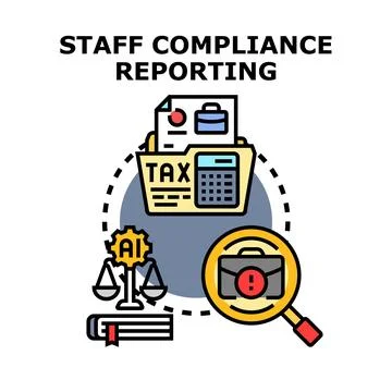 Staff compliance reporting process with artificial intelligence and tax doc.. Stock Illustration