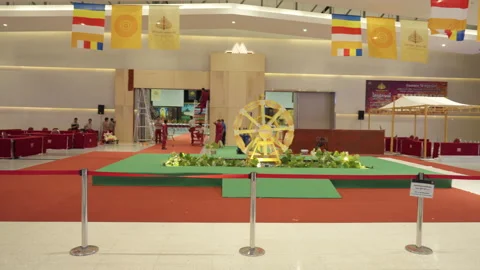 Staff Crew Set Up Or Break Down Indoor Buddhist Visakha Bucha Day Festival Event Stock Footage 248736767