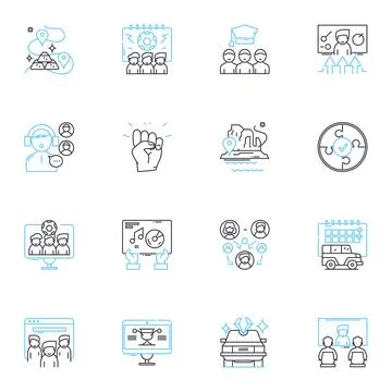 Staff development linear icons set. Training, Growth, Improvement, Learning 스톡 일러스트