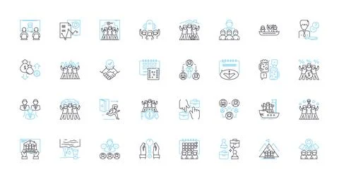 Staff development linear icons set. Training, Growth, Improvement, Learning Illustrazione stock