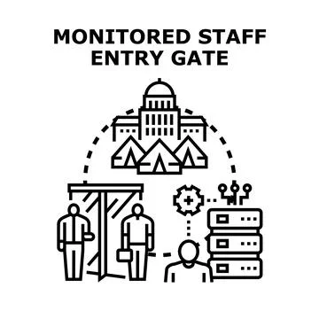 Staff entering monitored security gate system 스톡 일러스트