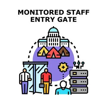 Staff entering monitored security gate system 스톡 일러스트