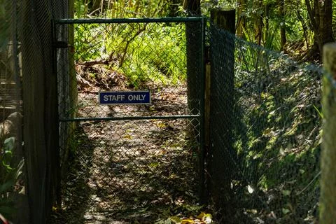 Staff Gate Blocking Forest Pathway Restricted 스톡 사진