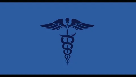 A Staff of hermes badge animate behind blue background Stock Footage 155222550