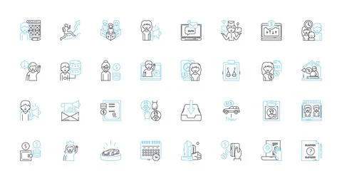Staff linear icons set. Team, Personnel, Manpower, Employees, Workers, Staffing 스톡 일러스트