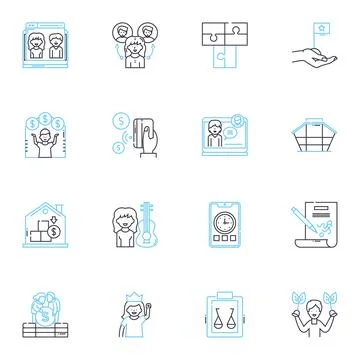 Staff linear icons set. Team, Personnel, Manpower, Employees, Workers, Staffing 스톡 일러스트