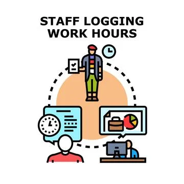 Staff logging work hours management and time tracking Stock Illustration