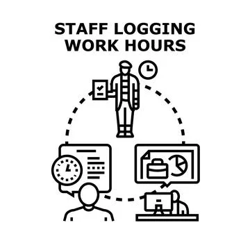 Staff logging work hours management and time tracking Stock Illustration