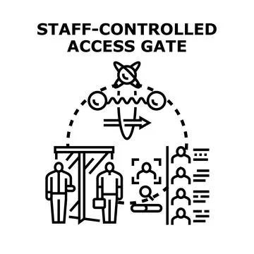 Staff managing access control system for entry Stock Illustration