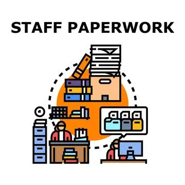 Staff managing physical and digital paperwork processes Stock Illustration
