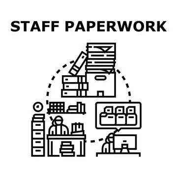 Staff managing physical and digital paperwork processes Stock Illustration