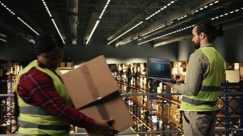 Staff member using AI-powered interface with deep learning on laptop Fotos Stock