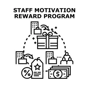 Staff motivation reward program giving employee rewards Illustrazione stock