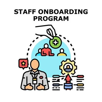 Staff onboarding program welcoming new employees to business team Stock Illustration