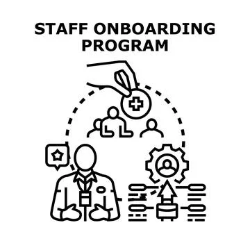 Staff onboarding program welcoming new employees to business team Stock Illustration