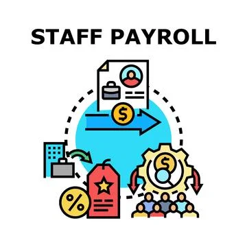 Staff payroll process managing employee compensation system Stock Illustration