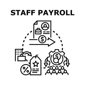 Staff payroll process managing employee compensation system Stock Illustration