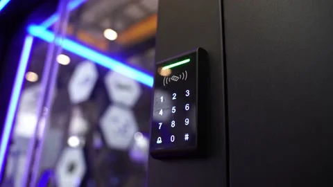 Staff push down electronic control machine to access data center Stock Footage 139119493