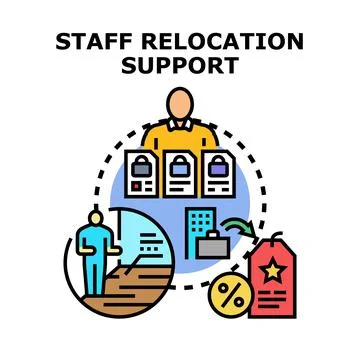 Staff relocation support concept providing moving assistance Illustrazione stock