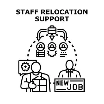 Staff relocation support providing moving and new job assistance Stock Illustration