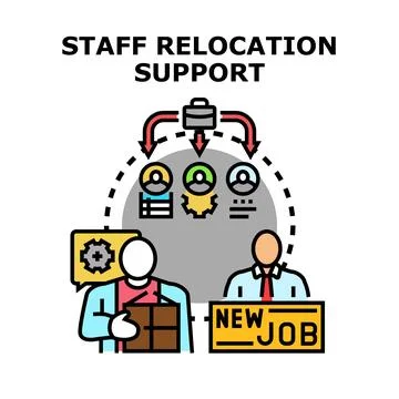 Staff relocation support providing moving and new job assistance Stock Illustration