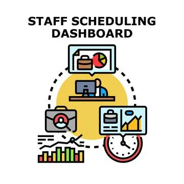 Staff scheduling dashboard concept visualizing business management tasks Stock Illustration