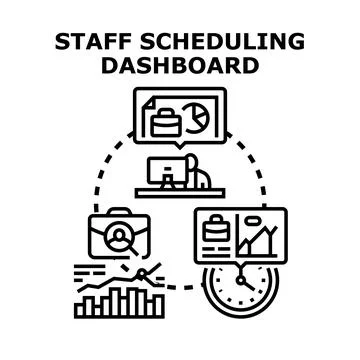 Staff scheduling dashboard concept visualizing business management tasks Stock Illustration