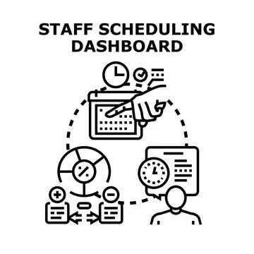 Staff scheduling dashboard managing teamwork project Stock Illustration