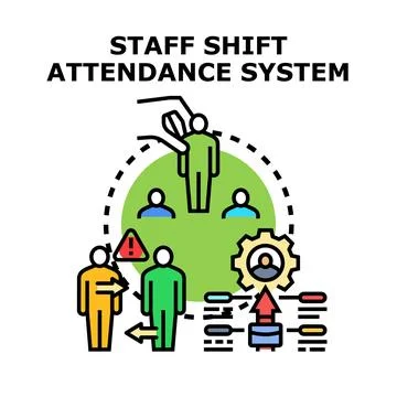 Staff shift attendance system concept managing employees Stock Illustration
