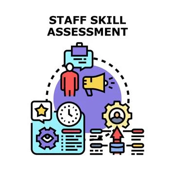 Staff skill assessment process evaluating employee capabilities Stock Illustration