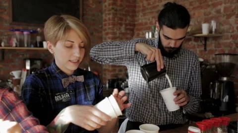 Staff small coffee shop at work Video stock 55506824