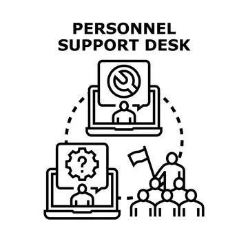 Staff support desk providing online assistance service Stock Illustration