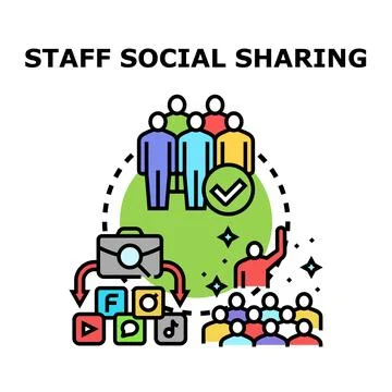 Staff team sharing business content across social media Stock Illustration