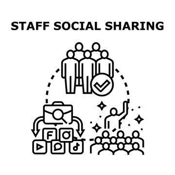 Staff team sharing business content across social media Stock Illustration