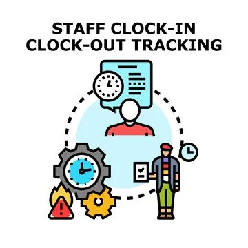 Staff time clock in clock out tracking system Stock Illustration